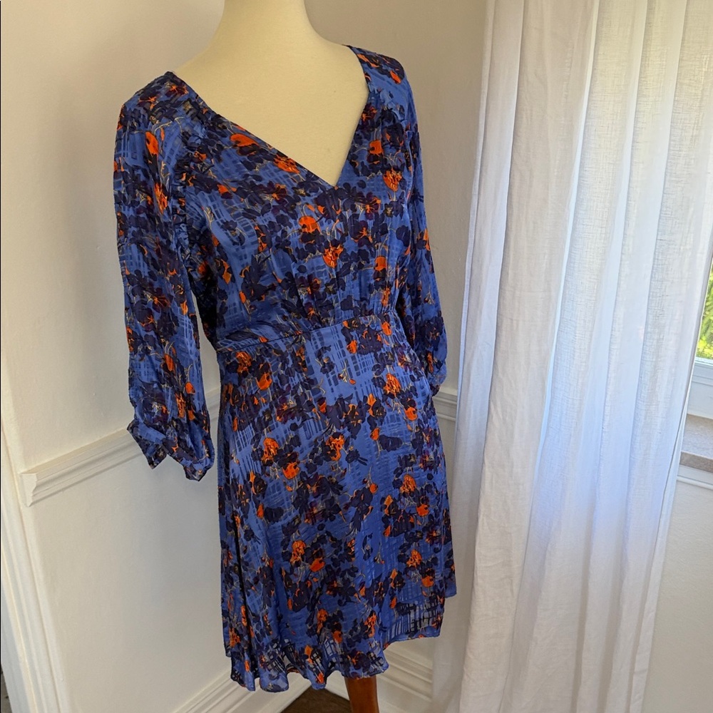 Tanya Taylor Blue Floral V-Neck Women’s Dress